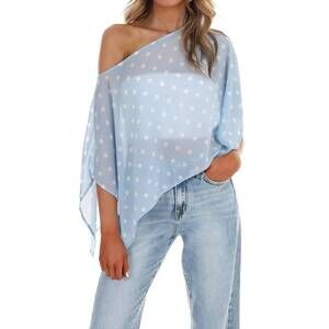NEW LE LIS better me for you polka dot poncho top in light blue